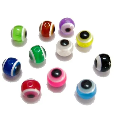 $3.59 • Buy 100 Mixed Colour Acrylic Evil Eye Ball Round Beads 10mm DIY Bracelet Necklace
