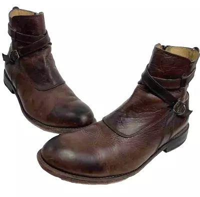 FRYE Jayden Cross Strap Moto Ankle Boots Strapy  Leather Men's Size 10D BROWN • $75.73