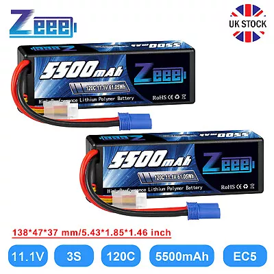 2PCS Zeee 3S LiPo Battery 11.1V EC5 5500mAh 120C Hardcase For RC Car Truck Boat • £68.99