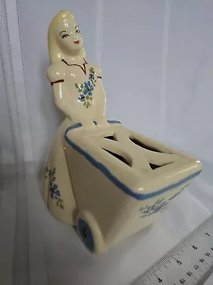 Vintage Weil Ware California Ceramic 8.5”T Blonde Lady W Flower Cart Vase • $16