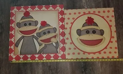 Lot Of 2 SOCK MONKEY PICTURES 1x  20X20  1x 18x18 See Photos • $17