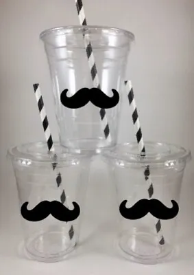 Mustache Party Cups Set/12 Mustaches Lids Straws Stache Event • $26.99