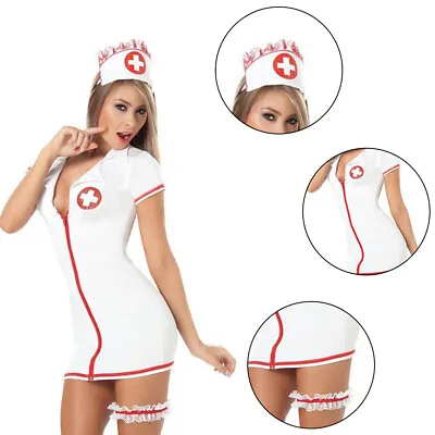 Women Sexy Nurse Costume Set Copsplay Uniform Outfit Adult Halloween Masquerade • £12.78