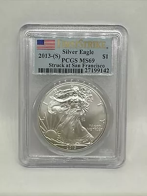 2013 S American Silver Eagle First Strike Pcgs Ms 69 Flag Label • $25