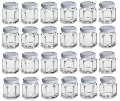 24 Pcs 1.5 Oz Mini Hexagon Glass Jars W/ White Plastisol Lined Lids 45 Ml Favor • $26.99