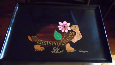 Couroc Of Monterey Turtle Serving Tray Mid Century Inlaid Wood Brass Platter • $64.99