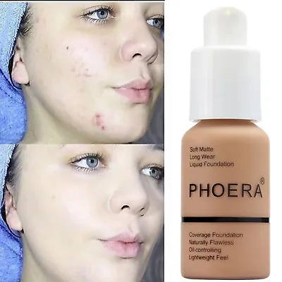 £6.75 • Buy Phoera Matte Skin Foundation Full Coverage Long Lasting Face Makeup Concealer UK