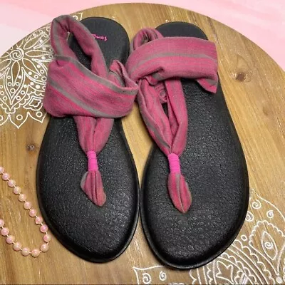 Sanuk Yoga Sling Sandals Pink Gray Striped • $13.50