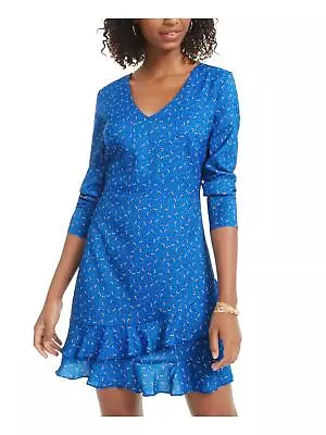 $60 Material Girl Womens Juniors Printed Ruffled Wear To Work Dress Blue Medium • $34.79