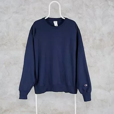 Vintage Champion Reverse Weave Sweatshirt Navy Blue Blank Pullover Mens Large • £27