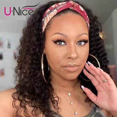 UNice Mongolian Curly Headband Wig Human Hair Glueless Wear And Go Wig For Women • $106.42