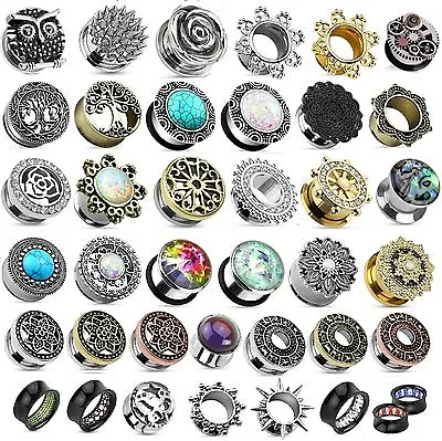 £6.40 • Buy 1x STEEL EAR PLUG - Flesh Tunnel - Screw Fit - Double Flare - Stretcher Logo New