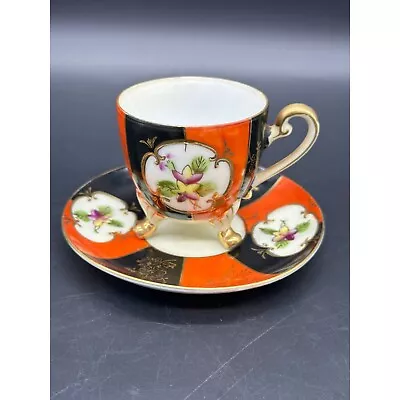 Ucagco China Vintage Demitasse Teacup And Saucer Footed Black Red Gold • $16.10