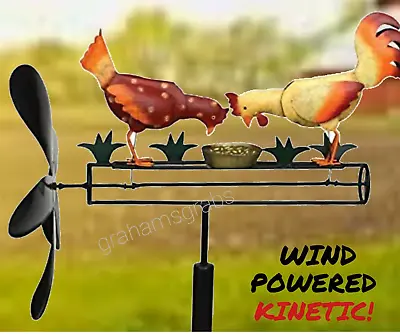 New Pecking Chicken & Rooster Whirligig  Wind Powered Kinetic Yard Decor Spinner • $46.95