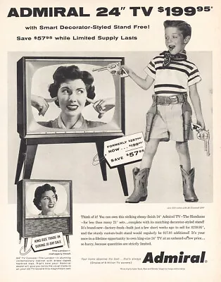 1955 Admiral TV: Striking Ebony Finish Vintage Print Ad • $8.75