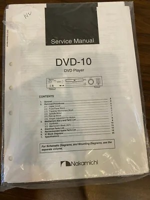 NAKAMICHI DVD-10 Service Manual **ORIGINAL** • $19.99