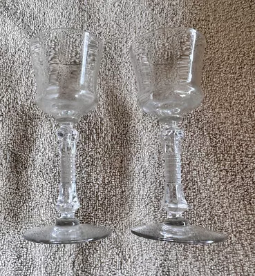 2 Vintage Glasses Cordial Stemware Faceted Stem 5.25” Crystal Cut Glass Set Mint • $18.99