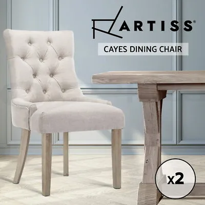 Dining Chairs Chair French Provincial Wooden Fabric Retro Cafe Beige 2pc • $229.95