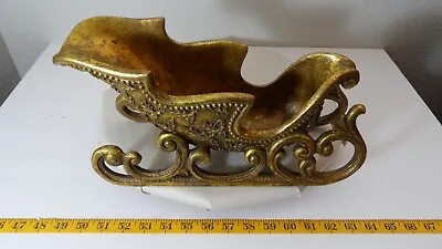 Molded Antiqued Resin Gold Sleigh Christmas Snow Holly Relief Vintage 14  X 5  • $34.99