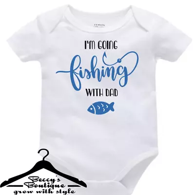 Personalised Custom Baby Grow Vest Bodysuit Im Going Fishing With Dad • £6.99