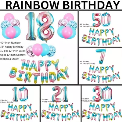 16  Inch Happy Birthday Rainbow Multicolour Foil Balloons 40  Number Party Decor • $3.73