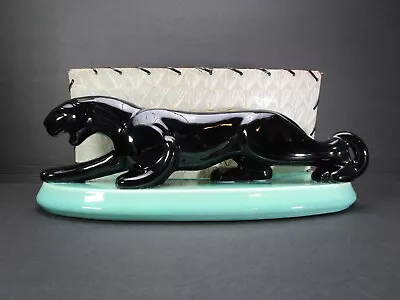 MCM Haeger Pottery Black Panther TV Lamp Turquoise Base Fiberglass Shade Vintage • $295.95