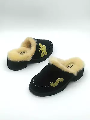 UGG Australia Girls Black Suede Sheep Leather Butterfly Mule Clogs Size 13 • $24.97