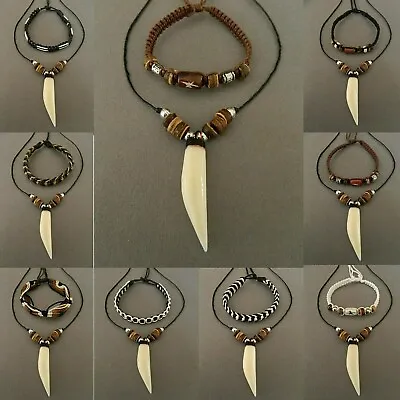 Necklace Replica Shark Tooth Pendant Bracelet Gift Set Mens Boys Kids Jewellery • £6.99