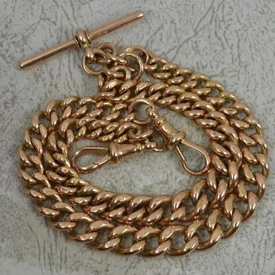 Very Heavy Antique 9 Carat Rose Gold Double Albert Pocket Watch Chain 17  Long • £3500