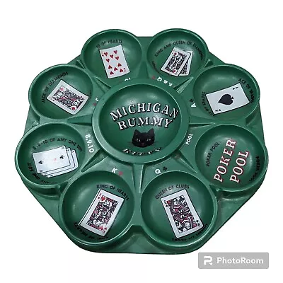 Vintage Green Plastic Michigan Rummy Tray Card Game Board Black Cat Kitty Clean • $18