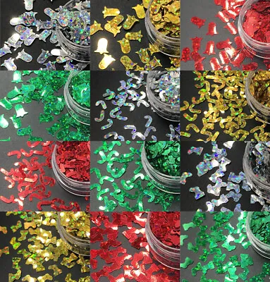 Festive Christmas Bells Candy Cane Stockings CRAFT NAIL ART GLITTER SEQUIN 2g • $3.10