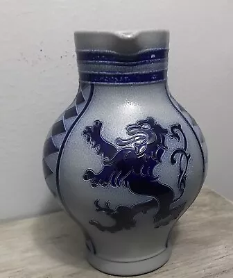 PITCHER Reinhold Merkelbach Cobalt Lion Salt-glazed Germany 1 1/2 Liter Signed • $51