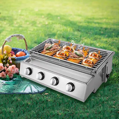 4 Burners LPG Gas BBQ Grill Smokeless Commercial Outdoor Griddle Stainless Steel • $115