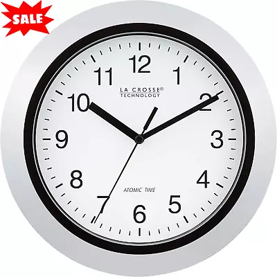 Atomic Analog Wall Clock 10  Silver 10 X 1.5 X 10 Inches NEW • $35.98
