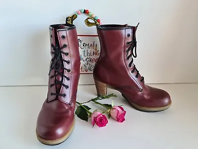 Dr Martens Darcie Red Bordeaux Cherry Red Heeled Court Boots UK 7 EU 41 US 9 • £169