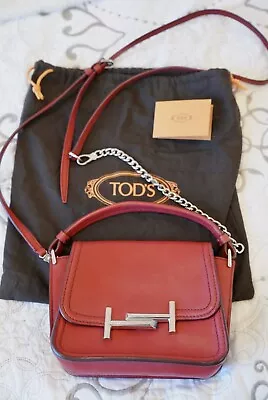 Tod's Double T Leather Handbag Shoulder Bag Red • $269