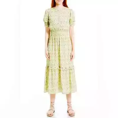 NWT Max Studio Tiered Floral Midi Cottage Dress Elastic Smoked Waist Size Large • $24