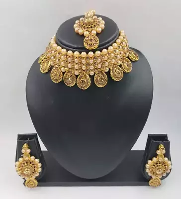 Indian Bollywood Gold Plated Kundan Choker Bridal Necklace Earrings Jewelry Set • $31.21