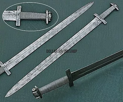 Custom Hand Forged Damascus Blade 40  Long Viking Sword With Leather Scabbard • $129.99