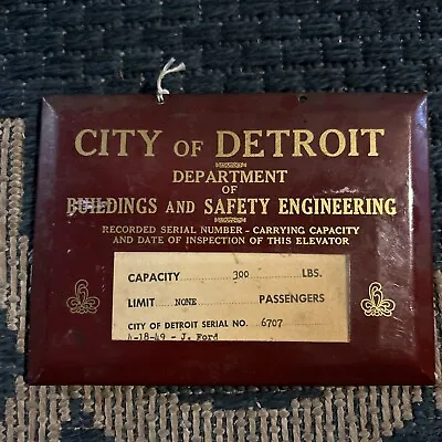 VTG City Of Detroit TOC Sign Department Building & Safety Engineering Elevator • $125
