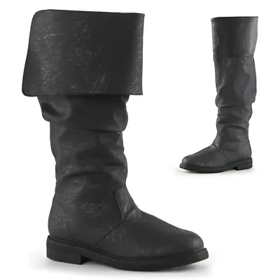 Black Tall Pirate Fold Over Renaissance Fair Mens Military Costume Boots 12 13 • $83.95