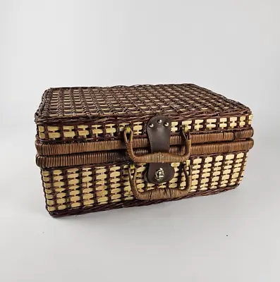 Vintage Woven Wicker Picnic Storage Basket Suitcase BOHO Style Home Decor Rattan • $39.99