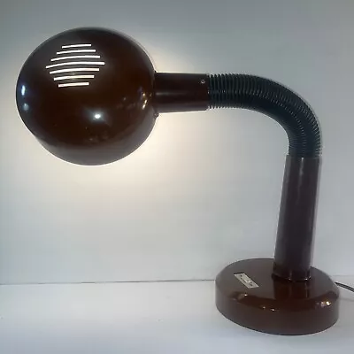 VTG MCM Brown Gooseneck SPACE AGE UFO Desk LAMP Kartell Lightolier Disc Orb Eye • $65