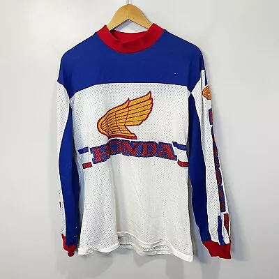 Vintage 80s Honda Mesh Racing Jersey Red White Blue Size Large L Wing Logo USA • $71.93