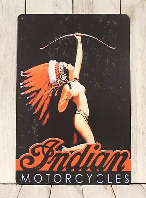 Indian Motorcycles Tin Metal Sign Vintage Style Ad Sexy Pinup Girl Chief  XZ • $10.97