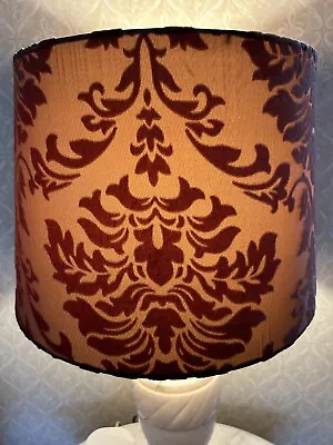 Drum Lamp Shade Fabric Damask Design Taupe W Raised Mauve Velvet Pre-owned • £34.06