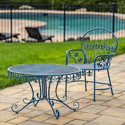 Curvy Outdoor Metal Garden Furniture With Fleur-de-lis Design  La Rochelle  • $389.95