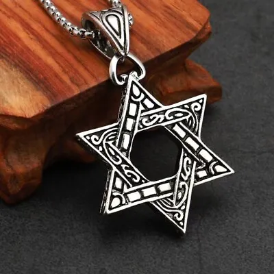 Mens Unisex Silver Jewish Hexagram Star Of David Pendant Necklace Box Chain 24  • $11.99