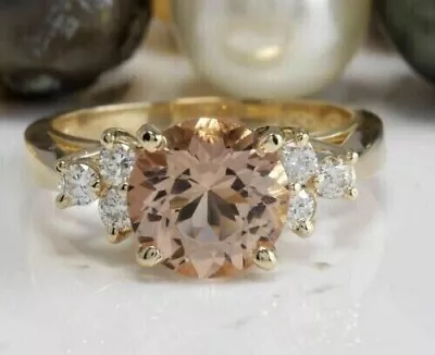 2Ct Round Cut Lab Created Morganite Diamond Women's Ring 14K Yellow Gold Plated • $124.99