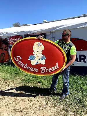 Vintage Old Sunbeam Bread Metal Oval Sign 54 By 36 Kitchen Bakery • $1445